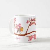 Spring Robin Bird Cherry Blossom Coffee Mok (Voorkant links)
