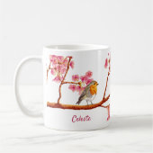 Spring Robin Bird Cherry Blossom Coffee Mok (Links)