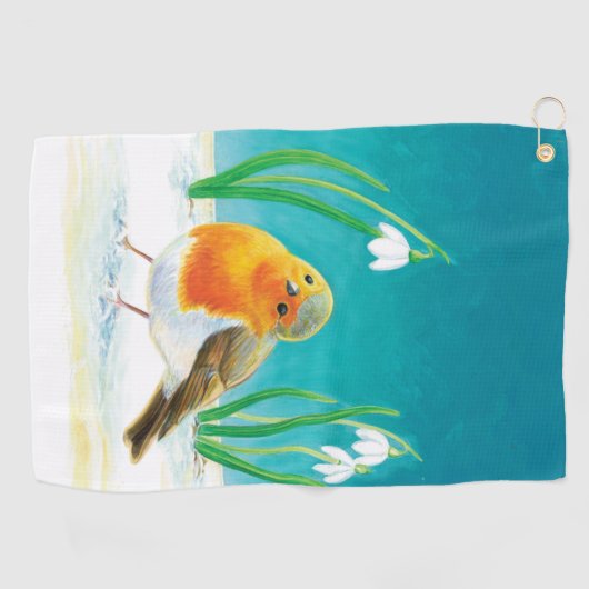 Spring Robin Bird Illustration Golfhanddoek (Horizontaal)