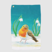 Spring Robin Bird Illustration Golfhanddoek (Voorkant)
