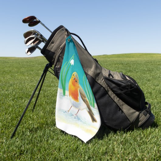 Spring Robin Bird Illustration Golfhanddoek (Groen)