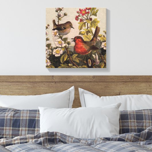 Spring Robin Birds Red Birding Canvas Afdruk (Insitu (Slaapkamer))