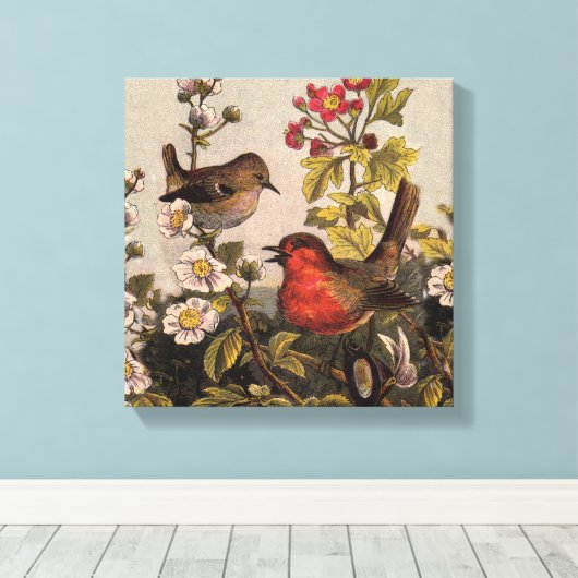 Spring Robin Birds Red Birding Canvas Afdruk (Insitu (Houten vloer))