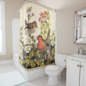 Spring Robin Birds Red Birding Douchegordijn (In situ)