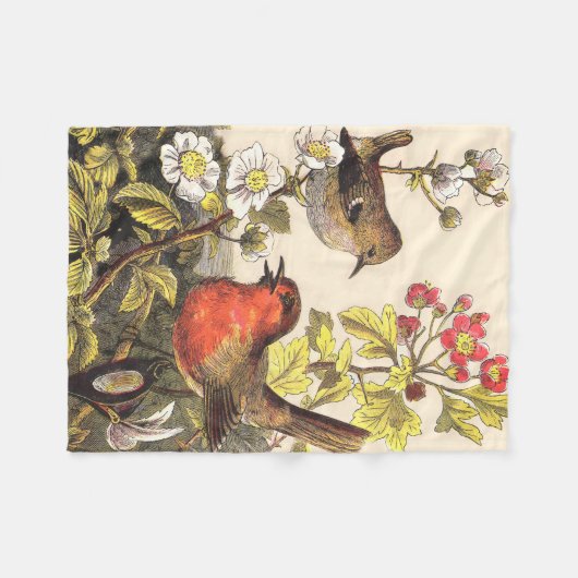 Spring Robin Birds Red Birding Fleece Deken (Voorkant (Horizontaal))