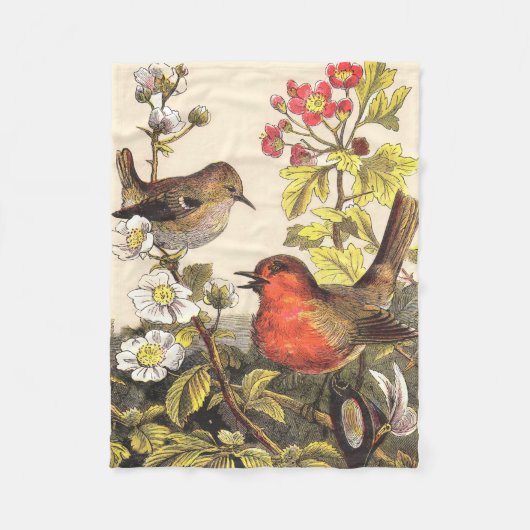 Spring Robin Birds Red Birding Fleece Deken (Voorkant)