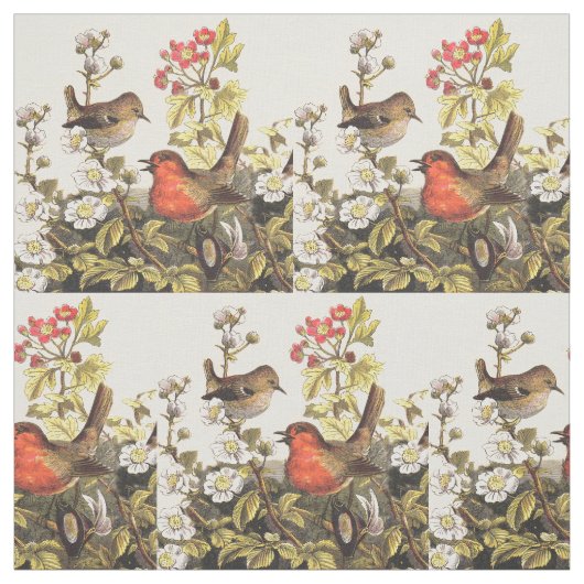 Spring Robin Birds Red Birding Stof (Swatch)