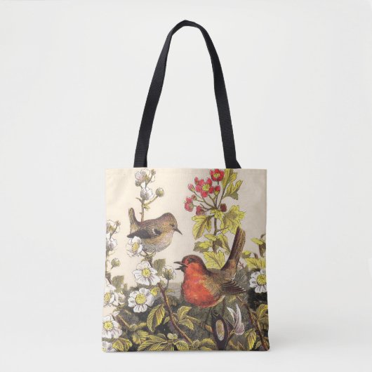 Spring Robin Birds Red Birding Tote Bag (Voorkant)