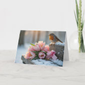Spring Robin met roze tulpen Kaart (Voorkant)
