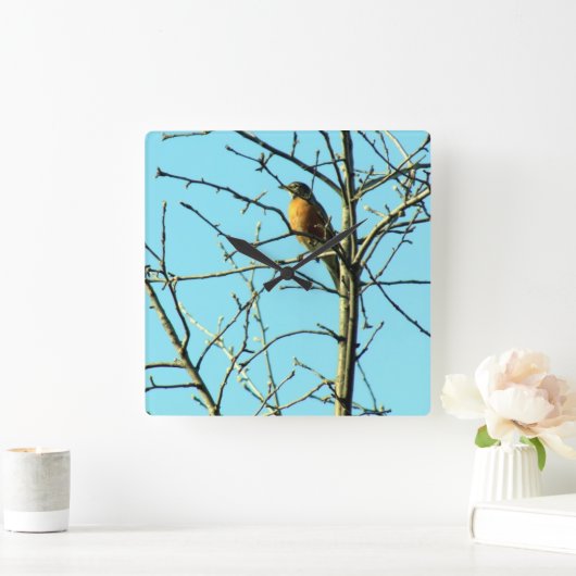 Spring Robin Vierkante Klok (Huis)