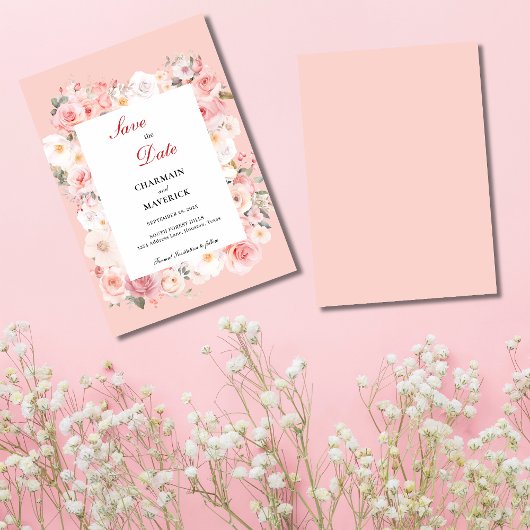 Spring Roos Blush Roze Lijst bruiloft Save The Date