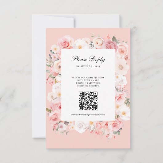 Spring Roos Blush Roze Lijst QR Code Huwelijk RSVP Kaartje (Voorkant)