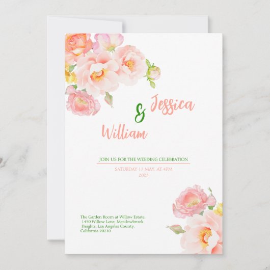 Spring Roses Pink Gold foil Wedding Invitation Kaart (Voorkant)