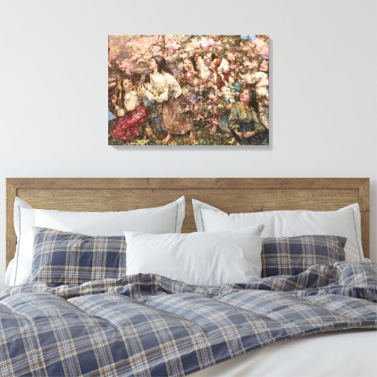 Spring Roundelay (door Edward Atkinson Hornel) Canvas Afdruk (Insitu (Slaapkamer))