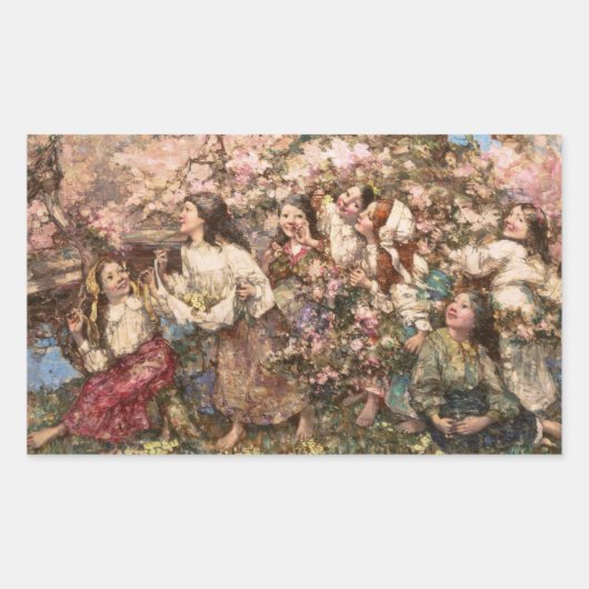 Spring Roundelay (door Edward Atkinson Hornel) Rechthoekige Sticker (Voorkant)