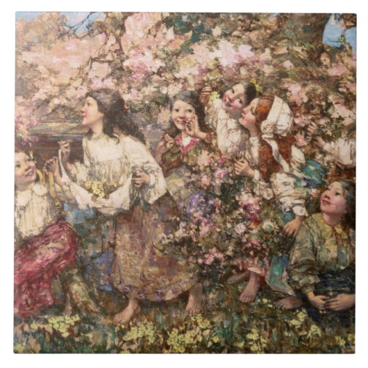 Spring Roundelay (door Edward Atkinson Hornel) Tegeltje (Voorkant)