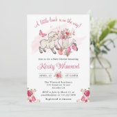 Spring roze bloemen en Cute Lamb Baby shower Kaart (Staand voorkant)