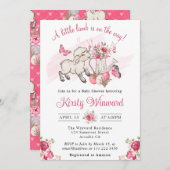 Spring roze bloemen en Cute Lamb Baby shower Kaart (Voorkant / Achterkant)