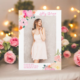 Spring roze boho chique tuin bloemig afstuderen aankondiging