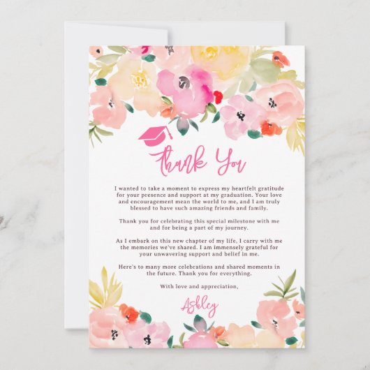 Spring roze boho chique tuin bloemig afstuderen bedankkaart (Voorkant)