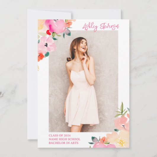 Spring roze boho chique tuin bloemig afstuderen kaart (Achterkant)