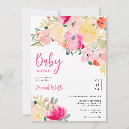 Spring roze boho chique tuin bloemig baby shower kaart (Voorkant)