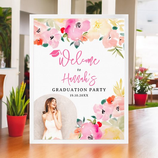 Spring roze boho tuin bloemig afstuderen welkom poster
