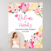 Spring roze boho tuin bloemig afstuderen welkom poster (Voorkant)