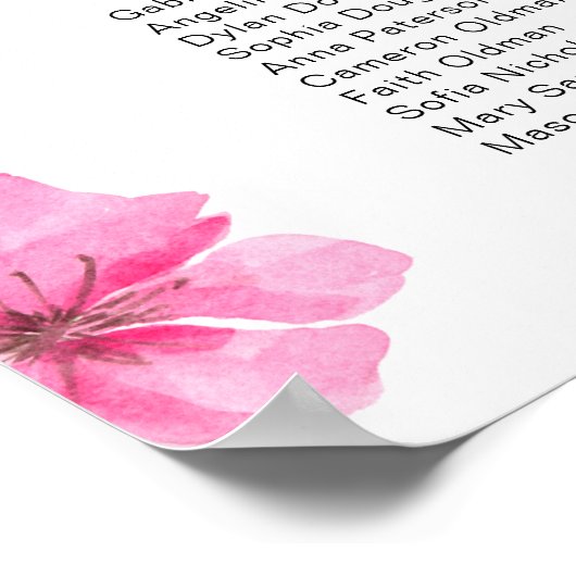 Spring roze Cherry Blossom Wedding Seding Chart Poster (Hoek)