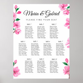 Spring roze Cherry Blossom Wedding Seding Chart Poster