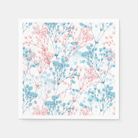 Spring roze en Blue Floral Plant Pattern Servet (Voorkant)