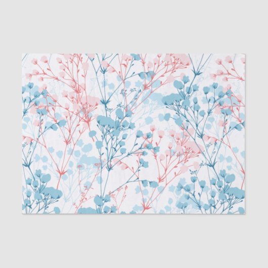 Spring roze en Blue Floral Plant Pattern Tissuepapier (Voorkant)