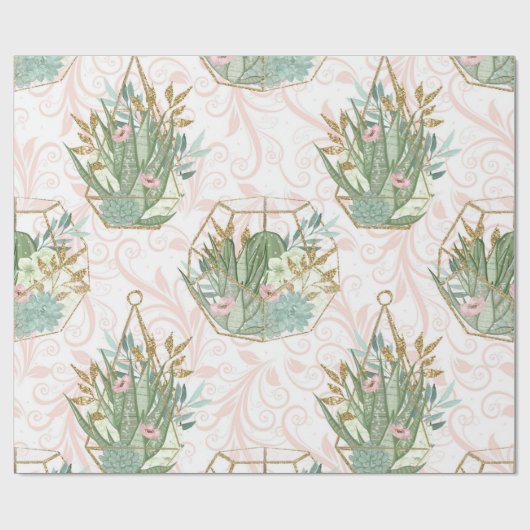Spring roze en Mint Glitter Succulents Cadeaupapier (Vlak)