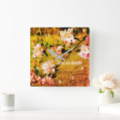 Spring roze en witte bloesems Abstract Vierkante Klok (Huis)