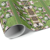 Spring roze en witte bloesems gepersonaliseerd cadeaupapier (Rol Hoek)