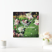 Spring roze en witte bloesems   vierkante klok (Huis)