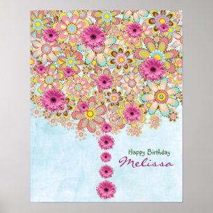Spring roze Flowers Tree - jarig poster