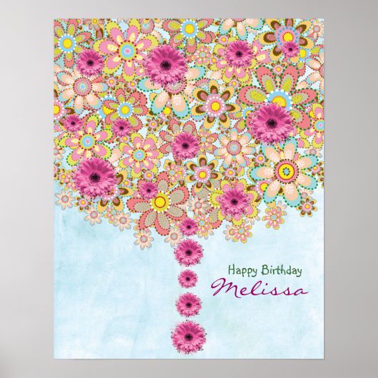 Spring roze Flowers Tree - jarig poster (Voorkant)