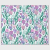 Spring roze Paarse Tulip Floral Waterverf Cadeaupapier (Vlak)
