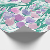 Spring roze Paarse Tulip Floral Waterverf Cadeaupapier (Hoek)