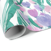 Spring roze Paarse Tulip Floral Waterverf Cadeaupapier (Rol Hoek)