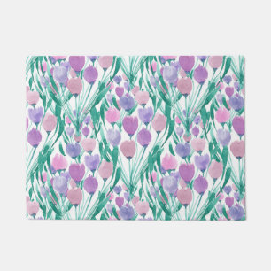 Spring roze Paarse Tulip Floral Waterverf Deurmat
