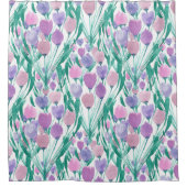 Spring roze Paarse Tulip Floral Waterverf Douchegordijn (Voorkant)