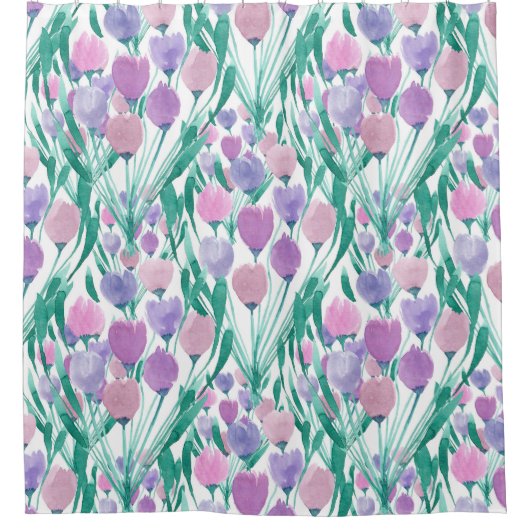 Spring roze Paarse Tulip Floral Waterverf Douchegordijn