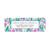 Spring roze Paarse Tulip Floral Waterverf Etiket (Voorkant)