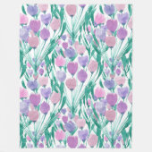 Spring roze Paarse Tulip Floral Waterverf Fleece Deken (Voorkant)
