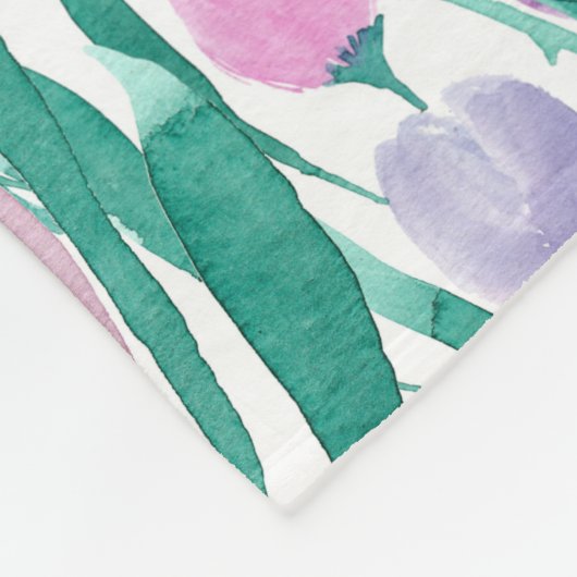 Spring roze Paarse Tulip Floral Waterverf Fleece Deken (Hoek)