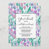 Spring roze Paarse Tulip Floral Waterverf Kaart (Voorkant / Achterkant)