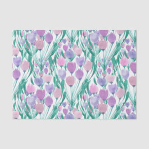 Spring roze Paarse Tulip Floral Waterverf Tissuepapier