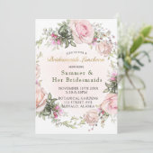 Spring roze Roses Peony Bridesmaids Luncheon Kaart (Staand voorkant)